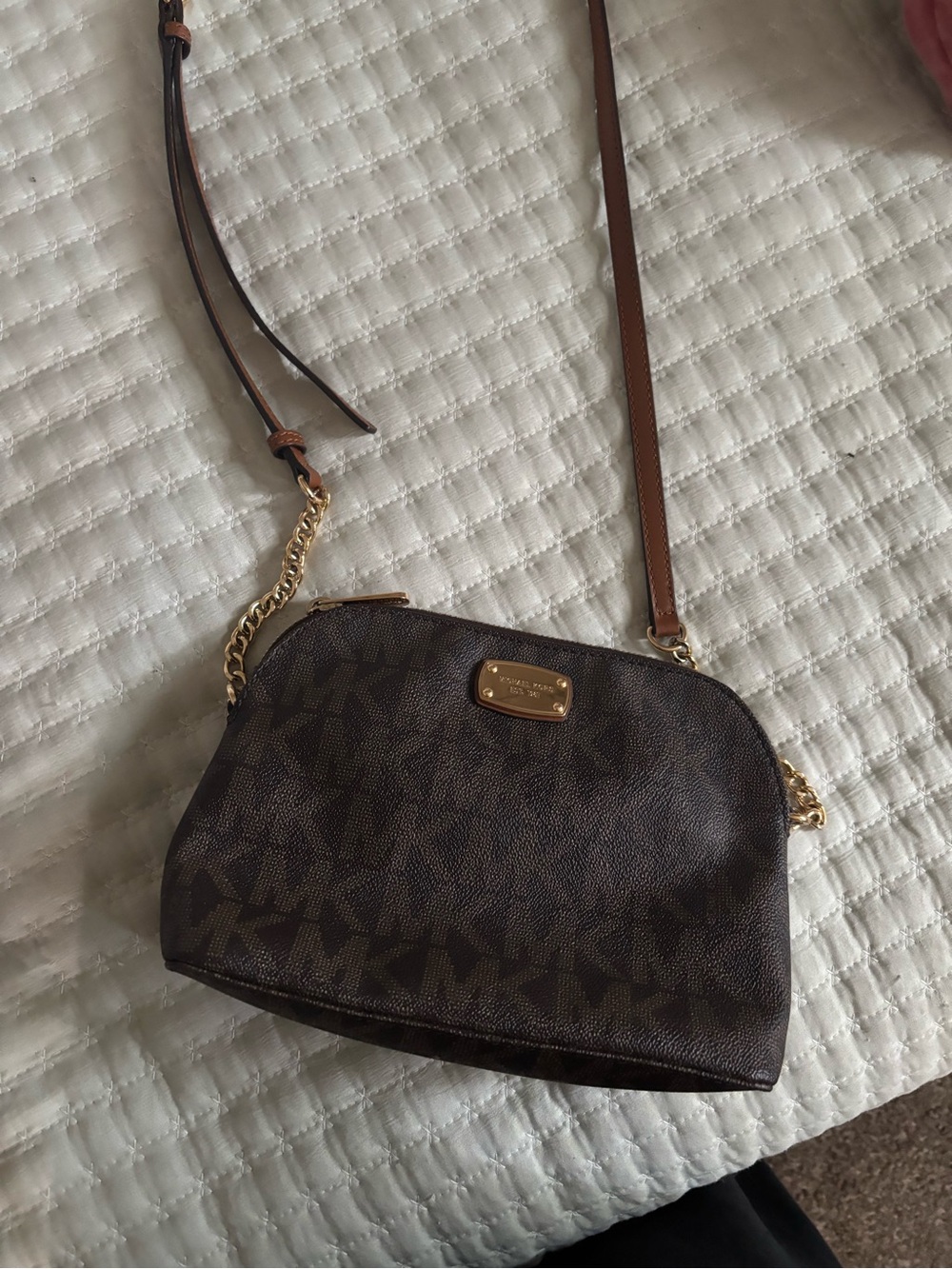 Michael Kors Dark Brown Logo Crossbody with Gold Hardware